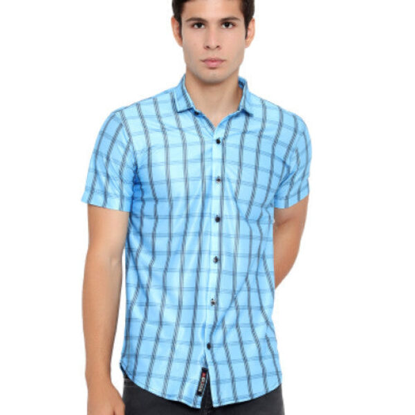 Men Regular Fit Checkered Ribbed Collar Casual Shirt