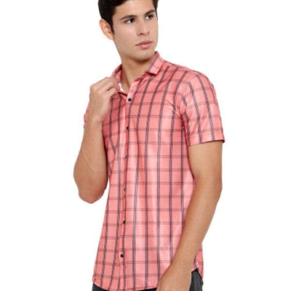 Men Regular, Super Slim Fit Checkered Ribbed Collar Casual Shirt