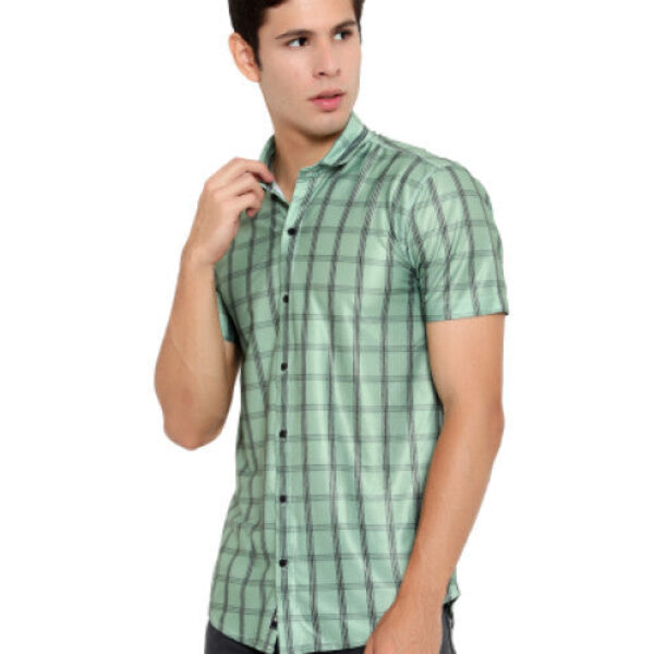 Men Slim Fit Checkered Ribbed Collar Casual Shirt
