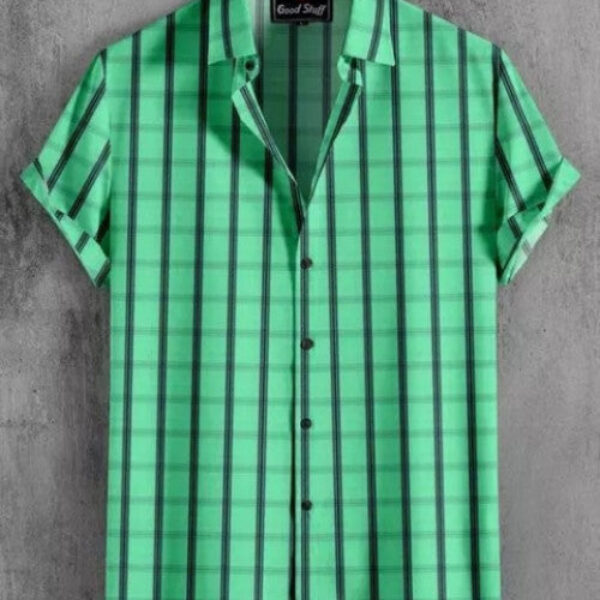 Men Slim Fit Checkered Ribbed Collar Casual Shirt