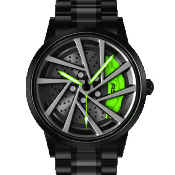 Men’s Black RS Blade Spinning Wrist Watch with Green Caliper