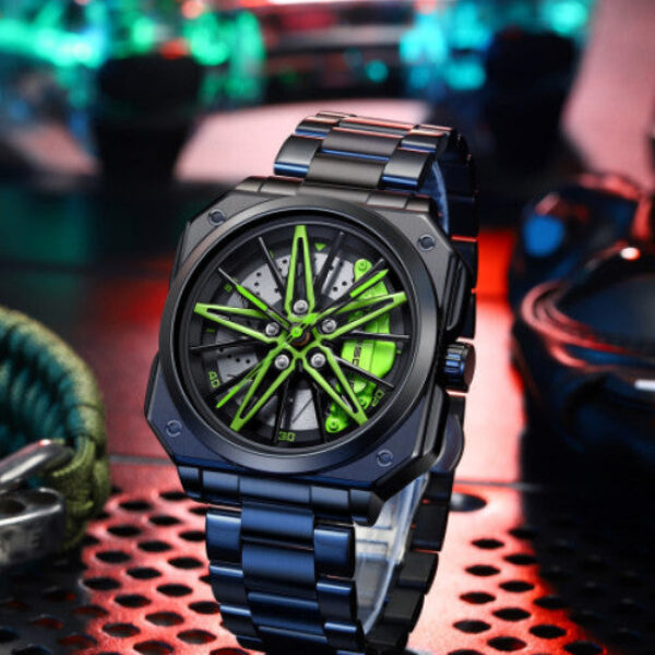 Mens New Car Wheel Rotating Wrist Watch