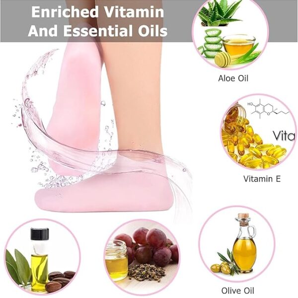 Moisturizing Silicone Spa Gel Socks for Women Men for Dry Feet Cracked Heel Callus Remover Vitamin E Repair (Pink)