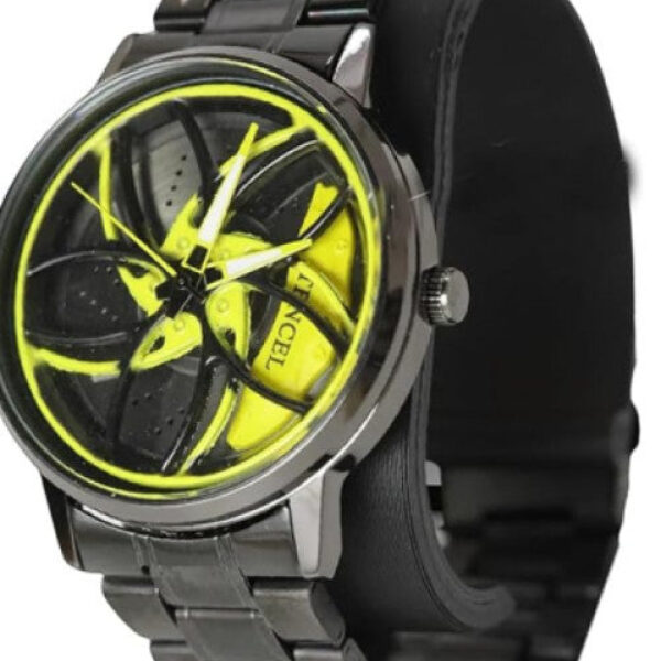 Mustang Car Wheel Spinning Men's Fashion Watch, Black