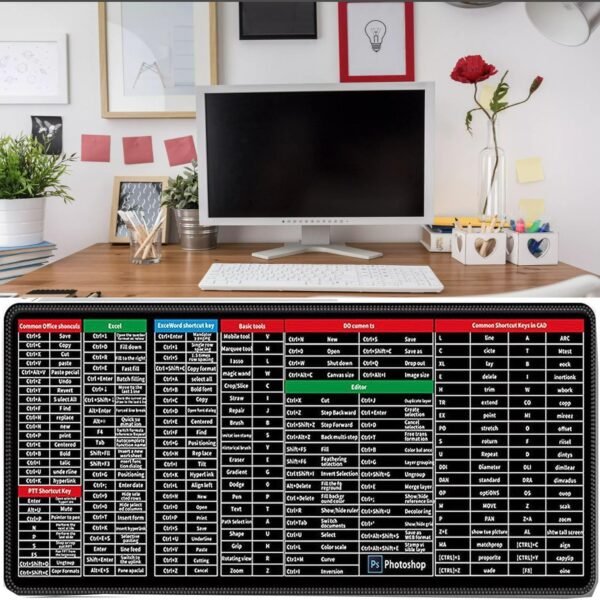Key Super Large Anti-Slip Keyboard Pad - with Office Software Shortcuts Pattern