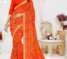 Printed Bollywood Georgette Saree (Orange)
