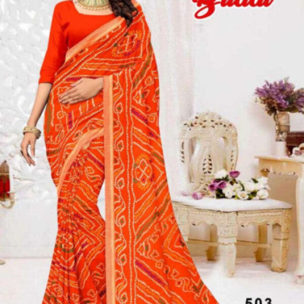 Printed Bollywood Georgette Saree (Orange)