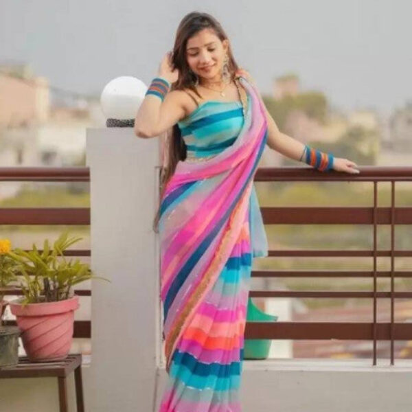 Printed, Self Design, Digital Print, Color Block, Blocked Printed, Woven, Checkered Daily Wear Georgette Saree