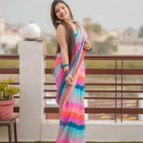 Printed, Self Design, Digital Print, Color Block, Blocked Printed, Woven, Checkered Daily Wear Georgette Saree