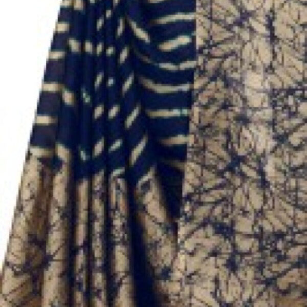 Printed, Striped Leheria Chiffon, Georgette Saree (Dark Blue)