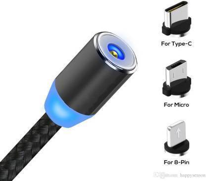 qk5cfidbqzra21uybezr 3 IN 1 MAGNETIC DATA CABLE 360 Degree Rotate 1.1 m Magnetic Charging Cable SourceInfi