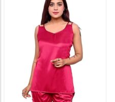 Satin Nightdress Set for Women (Pink, M)