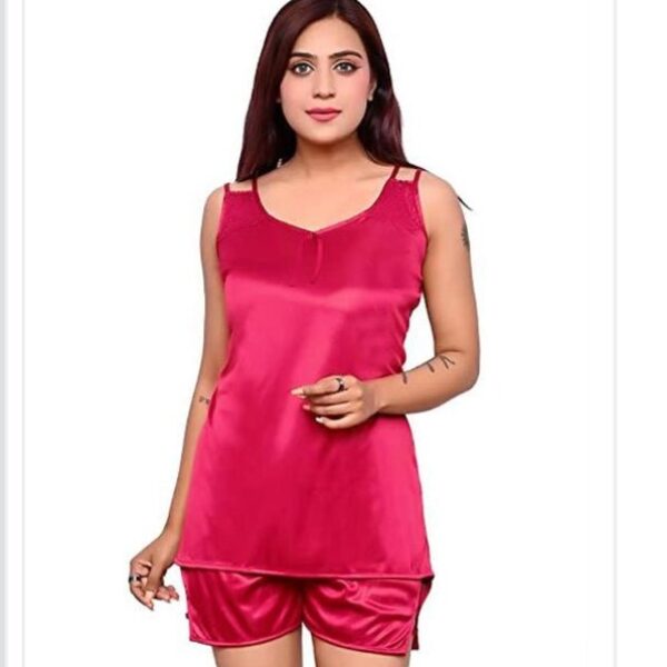 Satin Nightdress Set for Women (Pink, M)