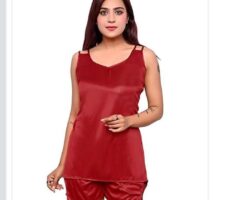 Satin Nightdress Set for Women (Red, M)
