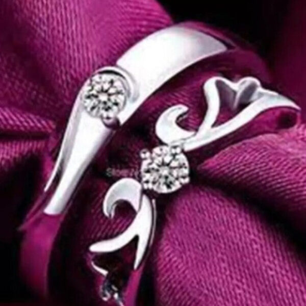 Set Of 2 Silver-Plated -Studded Adjustable Finger Rings