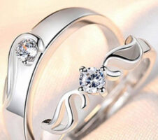 Set Of 2 Silver-Plated -Studded Adjustable Finger Rings