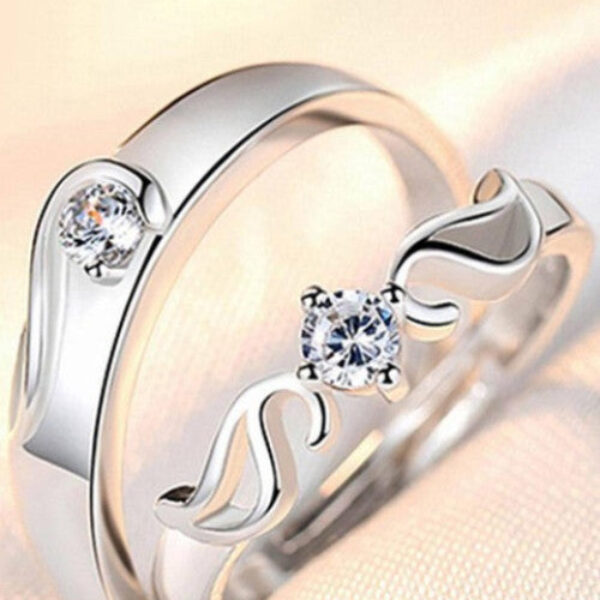 Set Of 2 Silver-Plated -Studded Adjustable Finger Rings