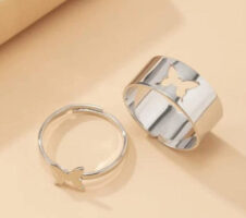 Silver-Plated Butterfly Rings for Couples Sterling Silver Ring Set