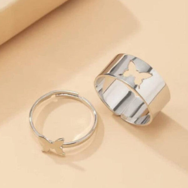 Silver-Plated Butterfly Rings for Couples Sterling Silver Ring Set