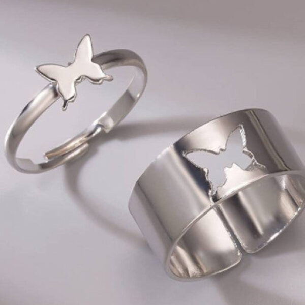 Silver-Plated Butterfly Rings for Couples Sterling Silver Ring Set