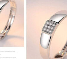 Silver-Plated Cubic Zirconia-Studded Adjustable Couple Rings