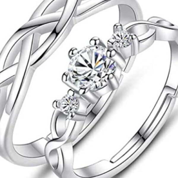 silver stylish king Queen design Copper Silver Plated Ring Set