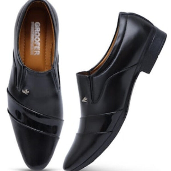 Solid black slip on shoes
