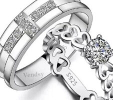 Stainless Steel Silver Plated Zirconia Studded Couple Rings