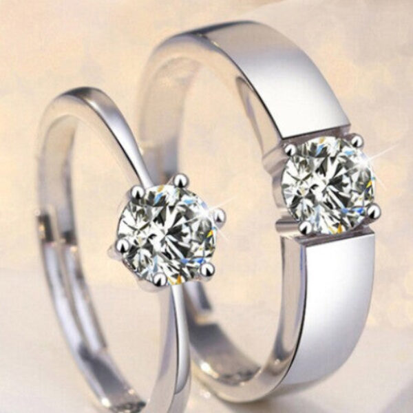 Stainless Steel Zircon Sterling Silver Plated Ring Set