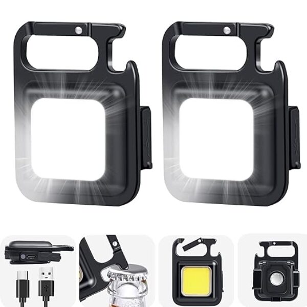 Keychain LED Light 2-Hours Battery Life with Bottle Opener, Magnetic Base and Folding Bracket