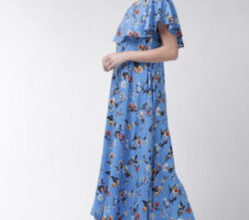 Women Blue Cape Sleeve Maxi Dress