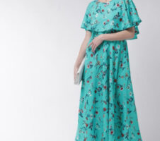Women Turquoise Cape Sleeve Maxi Dress