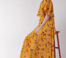 Women Yellow Cape Sleeve Maxi Dress