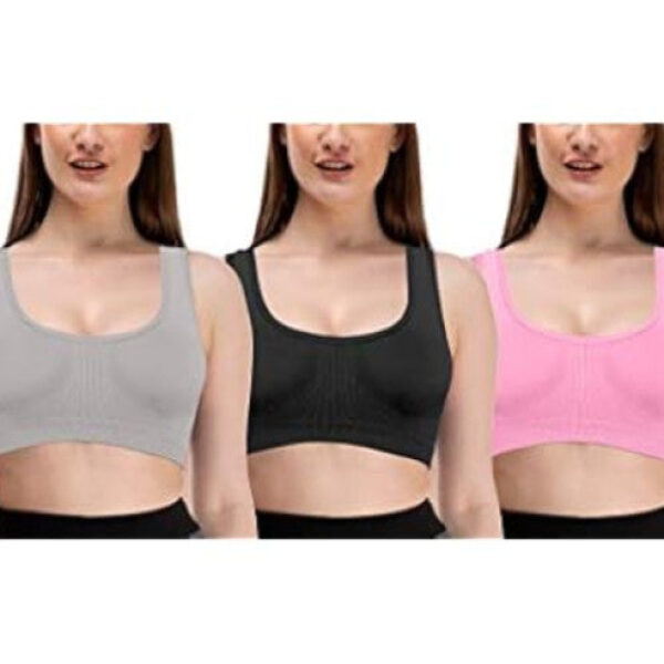 Women's Nylon & Cotton Non Padded Non-Wired Sports Bra Combo of 3