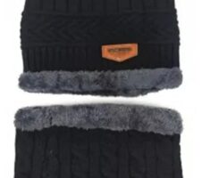 Woolen Winter Cap Beanie Hat with Neck Warmer