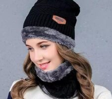 Woolen Winter Cap Beanie Hat with Neck Warmer Set (Multicolor, Set of 1)