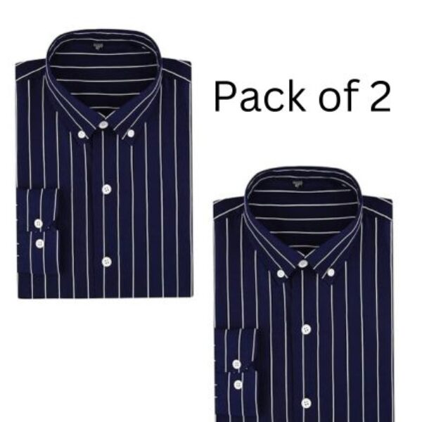 Men's Casual Business Vertical Striped Sleeved Button Up Dress Shirt ( Pack of 2 )