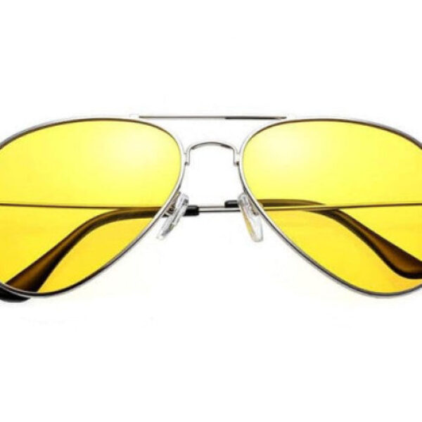 Yellow Lens Silver And Black Frame Men Women Aviator Sunglasses